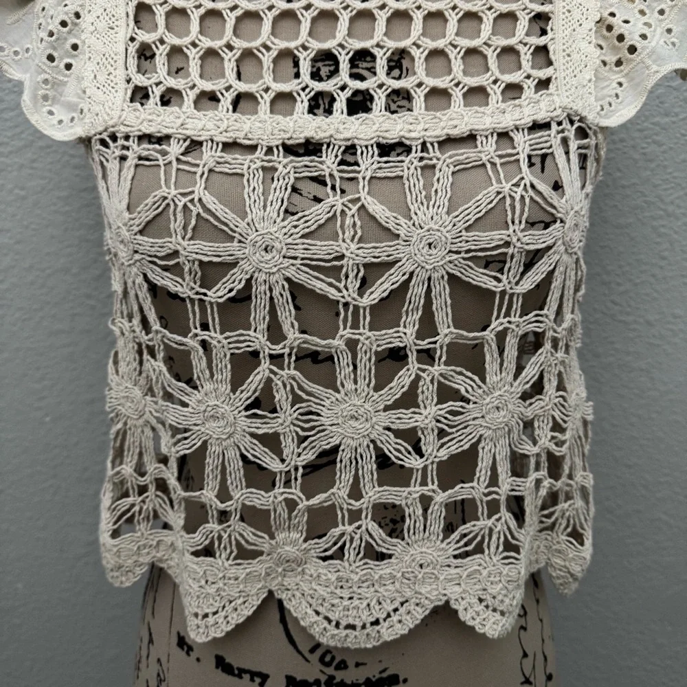 Altar'd State Crochet Open Knit Boho Crop Top Beige Size Small